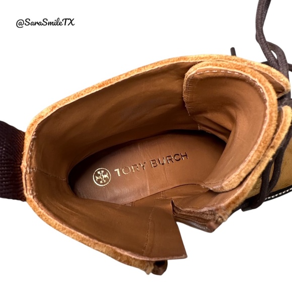 TORY BURCH Miller 50MM Lug Sole Bootie Tan Suede Combat Boots - NIB - Picture 13 of 14